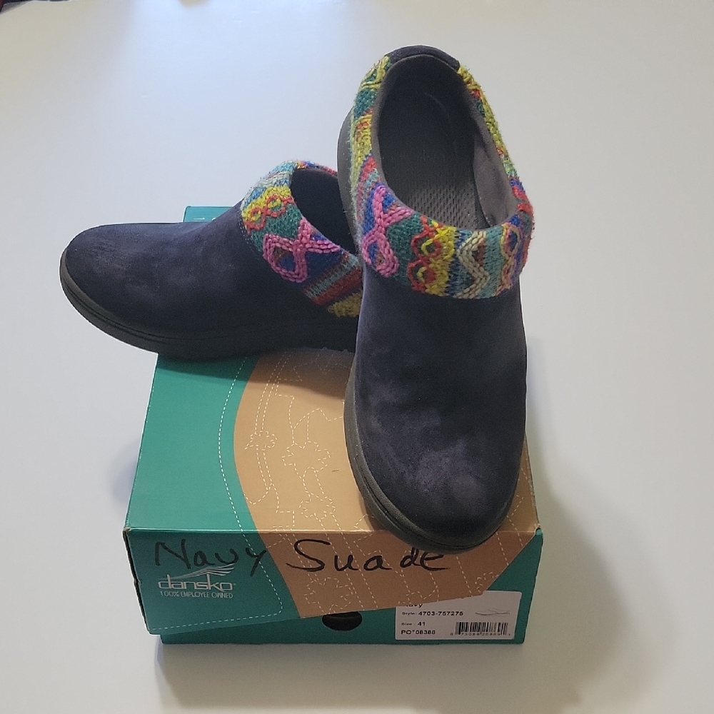 Dansko Brittany Navy Suede Mules, Size 41 or 10 US